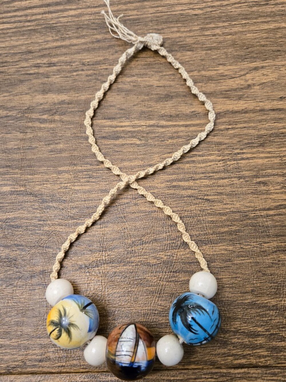 Women's Multi-Colours/Size Ceramic Beads Macrame Cord Necklace - NWOT